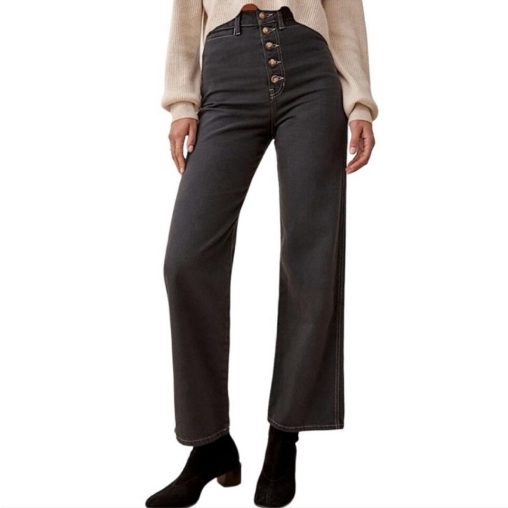 Reformation Lexi High Rise Wide Leg Button Fly Jean Washed Black Size 27 B6